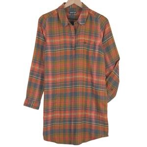 TOAD&CO Re-Form Popover LS Dress Sz S Orange Plaid Recycled Cotton Pockets